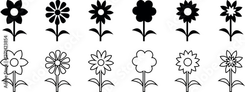 Flowers line icon set. Abstract origami flowers icons background. Chamomile daisy big set. style for banners, wallpaper, posters, websites, online shopping, Vector illustration silhouette design. 