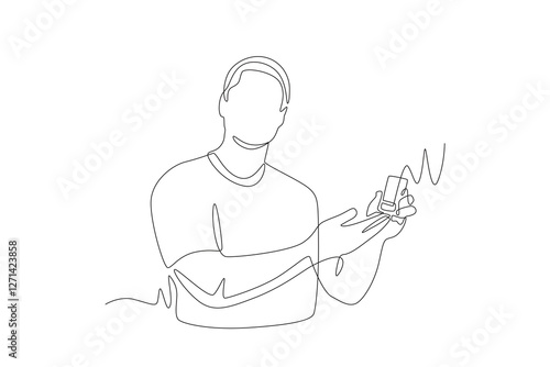 Man checking blood test measuring cholesterol and blood sugar. Blood test concept one-line drawing