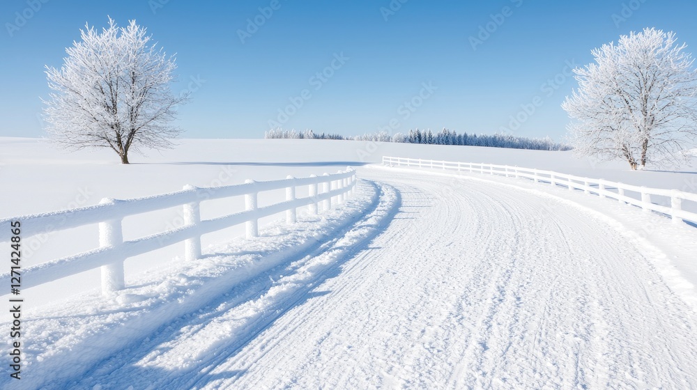 Snowy Country Road with Frost Covered Trees Snowy Country Road with Frost Covered Trees
