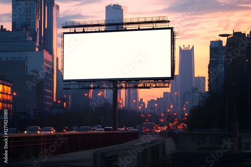 Towering Blank Billboard in Cityscape: Prime Urban Advertising Space