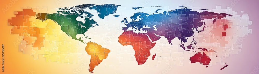 Obraz premium Stunning world map formed from colorful puzzle pieces, showcasing every continent in unique and vibrant colors, artistic innovation
