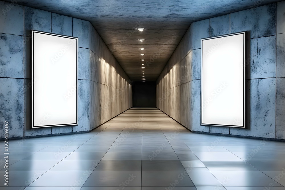 Empty Advertising Banners in Underground Tunnel: Ideal Spaces for High-Visibility Campaigns Empty Advertising Banners in Underground Tunnel: Ideal Spaces for High-Visibility Campaigns