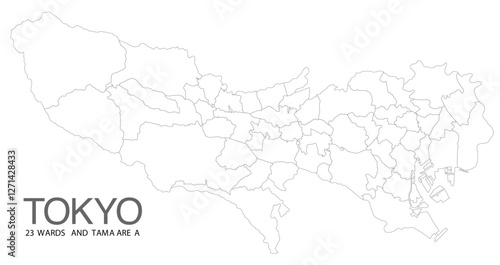 東京都白地図_23区・多摩地区分け詳細（東京都島嶼部は除く）