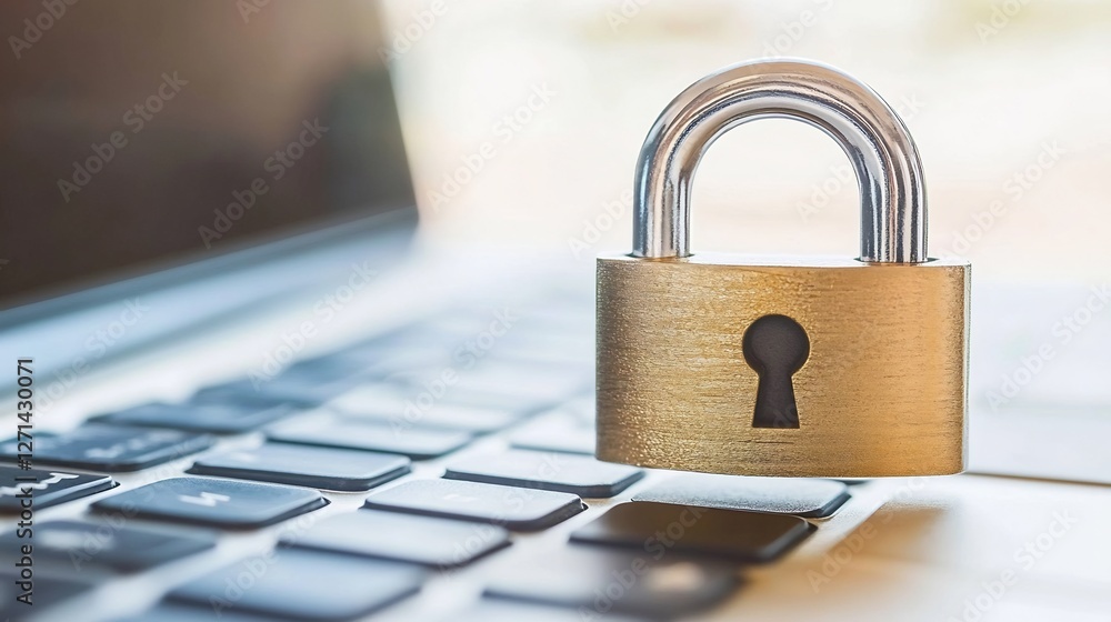 Secure Padlock Resting Gently on Laptop Keyboard. AI Generated Secure Padlock Resting Gently on Laptop Keyboard. AI Generated