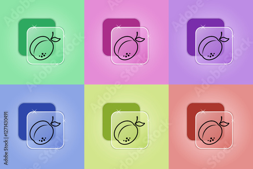 Set of apricot icons in different colors