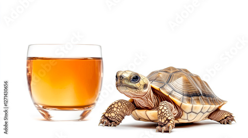 Sulcata tortoise on a white background, isolated with a clipping path photo