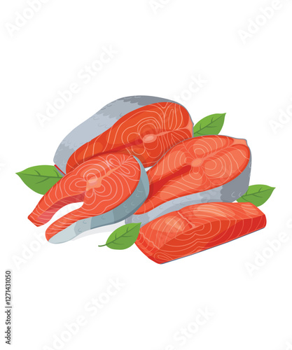Salmon fillet and steaks stock illustration