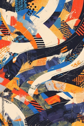 Abstract Art with Colorful Geometric Shapes and Brushstrokes