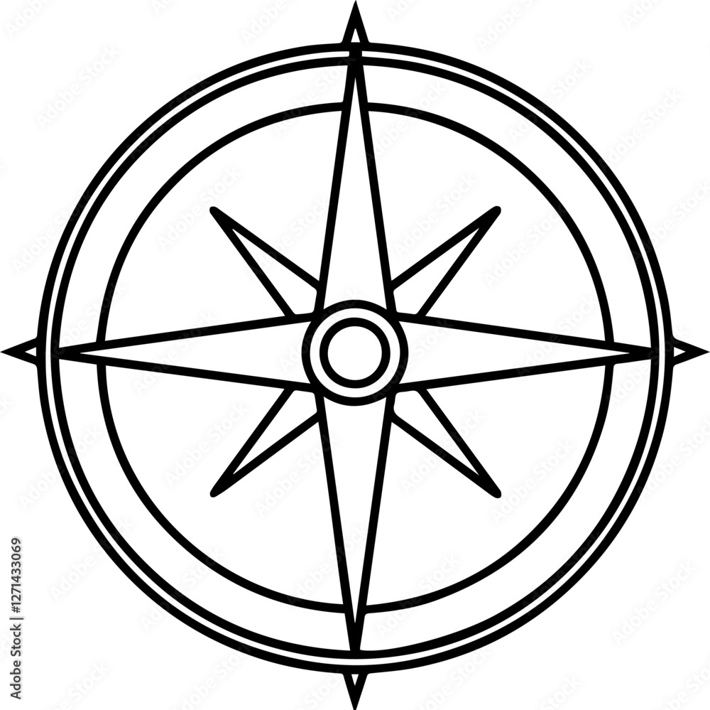Compass Icons Set, Silhouette and Line Art Vector Illustration Compass Icons Set, Silhouette and Line Art Vector Illustration
