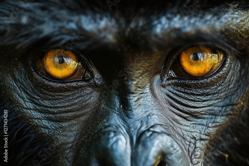 Striking close-up captures the intense gaze of a primate in a natural setting