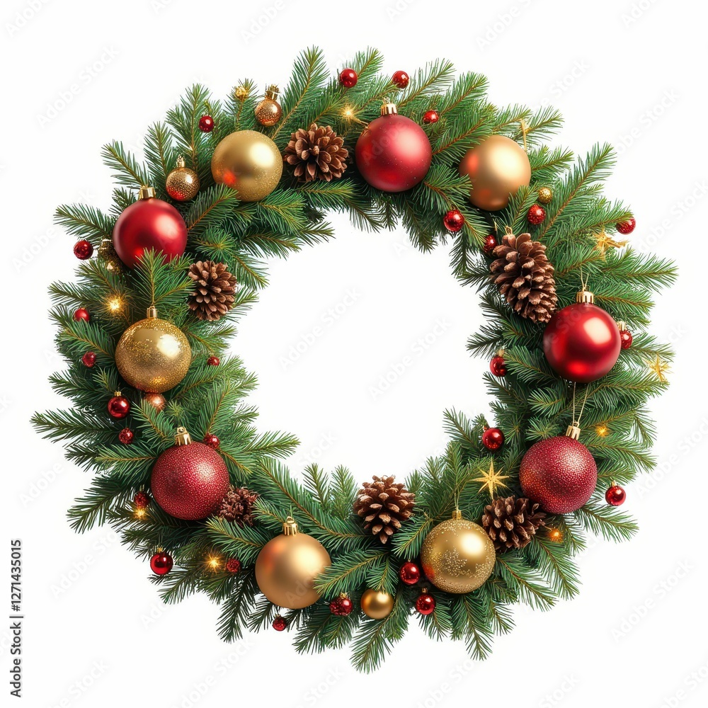 Christmas Wreath Festive Holiday Decoration Ornament with Pinecones and Spheres Decorating the Season Christmas Wreath Festive Holiday Decoration Ornament with Pinecones and Spheres Decorating the Season