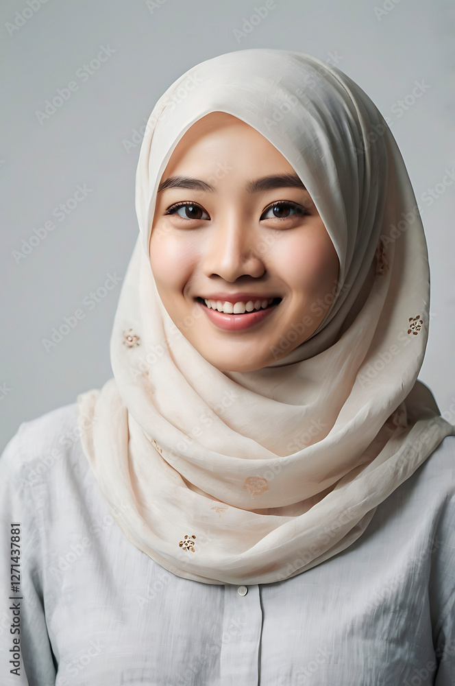 Charming Smile of a Young Woman in a Gray Hijab Charming Smile of a Young Woman in a Gray Hijab