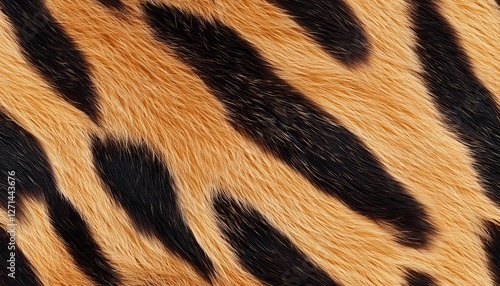 Detailed view of a tiger's fur showcasing its iconic black stripes on golden-orange background for design inspiration or education. photo