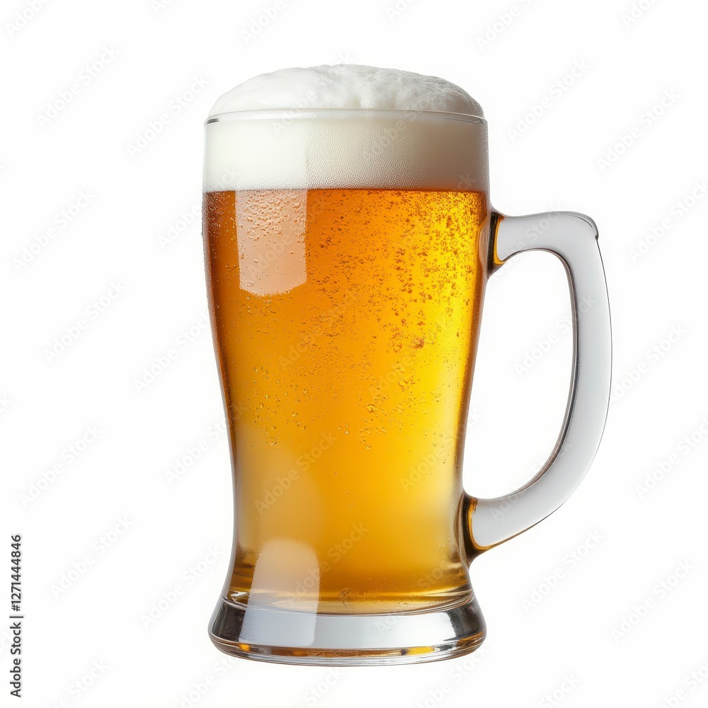 Refreshing Lager Beer in a Tall Glass with Foam Head on a White Background Ready to Enjoy Now Refreshing Lager Beer in a Tall Glass with Foam Head on a White Background Ready to Enjoy Now