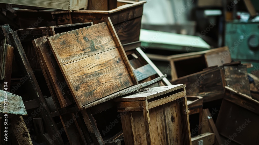Stacked Lumber Crates Wood Boxes Warehouse Industry Stacked Lumber Crates Wood Boxes Warehouse Industry