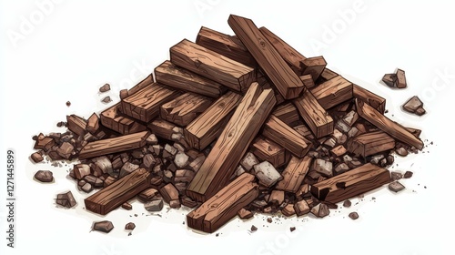 Wallpaper Mural Heap of Wood Planks and Debris Illustration Torontodigital.ca