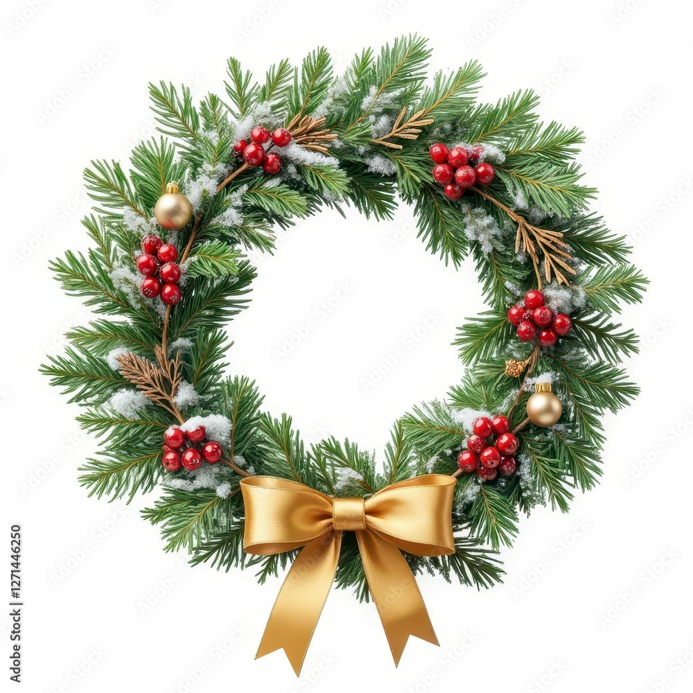 Festive Holiday Wreath with Gold Bow and Red Berries for Seasonal Celebration Decoration Festive Holiday Wreath with Gold Bow and Red Berries for Seasonal Celebration Decoration
