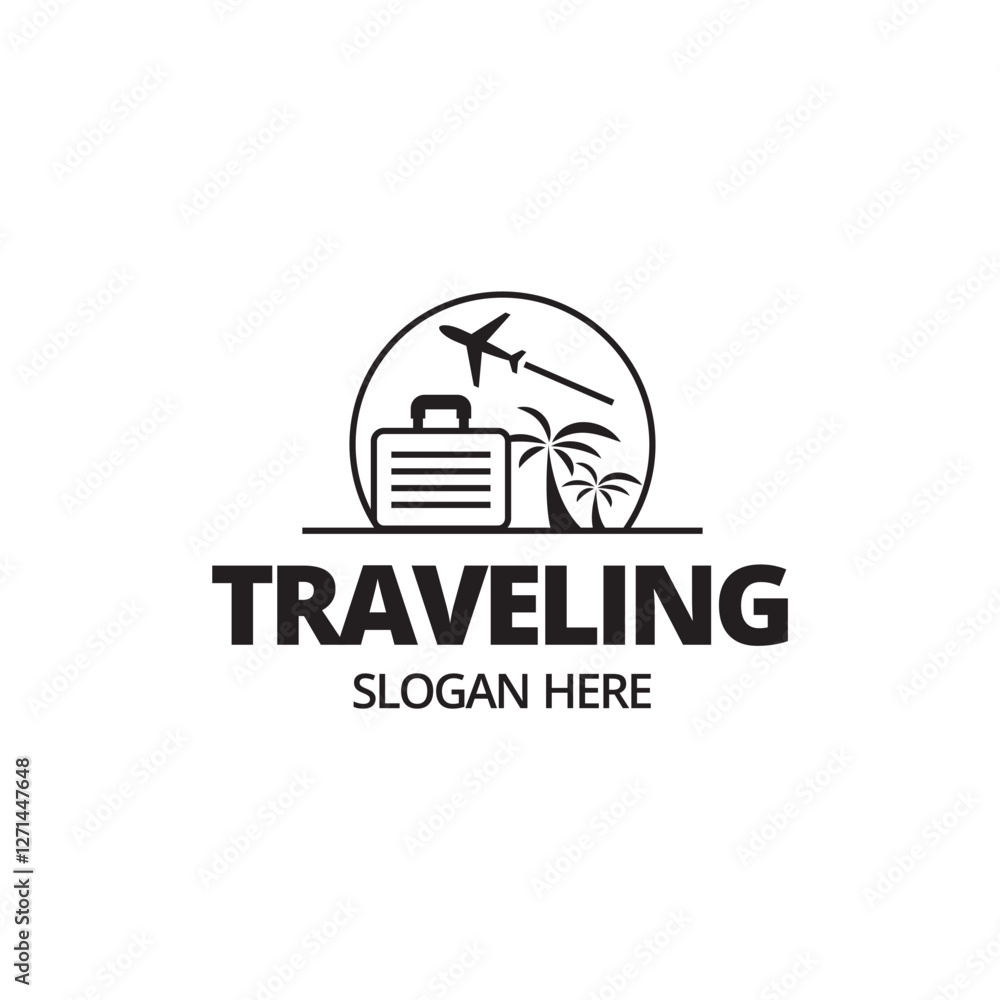 Fototapeta premium Simple Suitcase Travel Logo. Travel Bag and Plane Logo For Traveling Business Company.