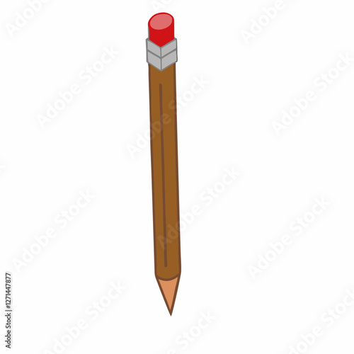 Brown wooden pencil with red eraser isometric view vector  illustration