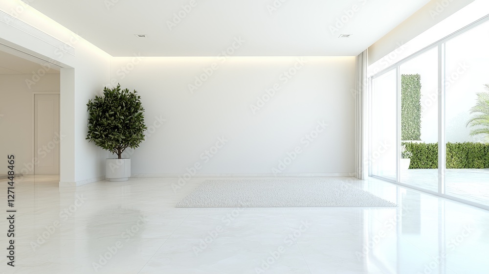 Modern Empty White Living Room with Patio View Modern Empty White Living Room with Patio View