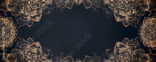 Ornate floral mandalas frame a dark background in an illustration