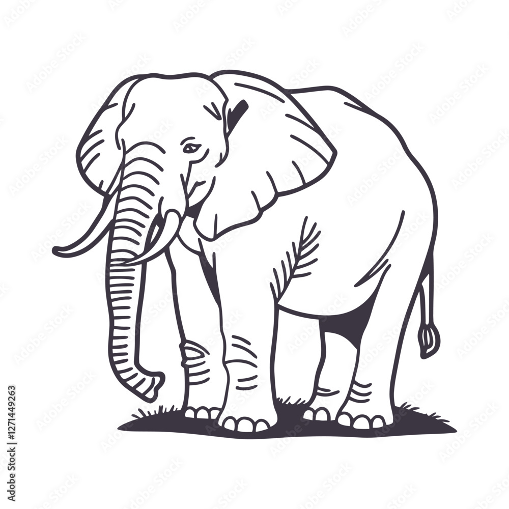 Fototapeta premium Graceful Elephant Silhouette Line Art Vector Illustration