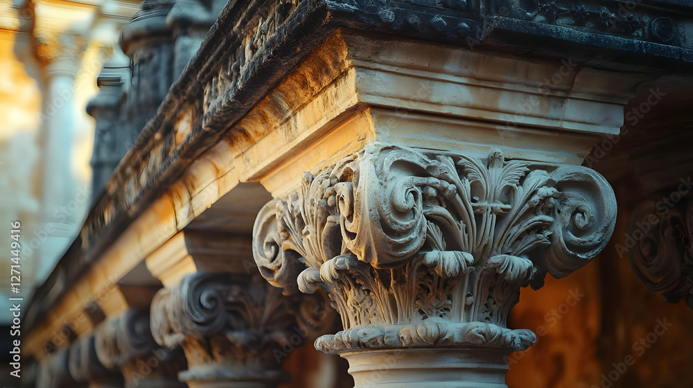 Ornate architectural columns showcasing intricate carvings and historical design. Ornate architectural columns showcasing intricate carvings and historical design.