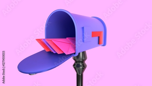 Canvas Print purple open mailbox with pink and red envelopes. 3d render