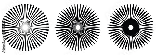 Set of sunburst element. Radial stripes. Sunburst icon collection. Vector illustration isolated on white background. sunburst icon. radial circle.