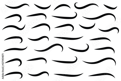 Swoosh, swash underline stroke set. Hand drawn swirl swoosh underline calligraphic element.  Typography, graphic design elements on white background.