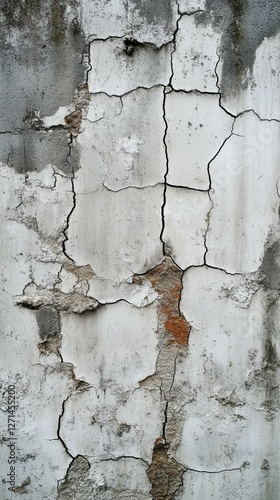 Cracked wall with peeling paint showing signs of age and wear in a weathered ...