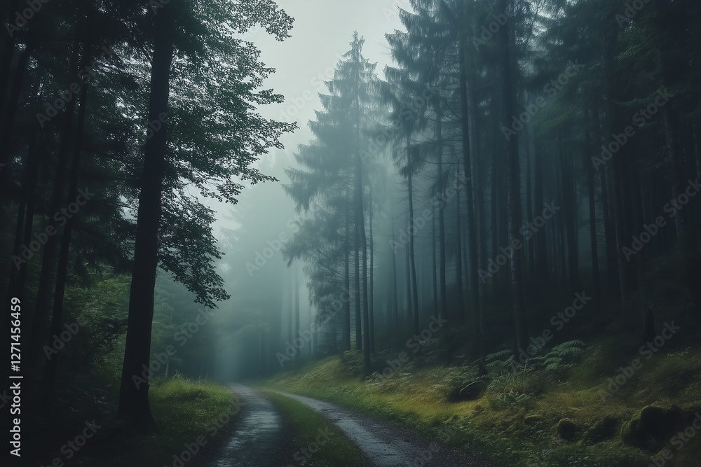Fototapeta premium road in the misty forest