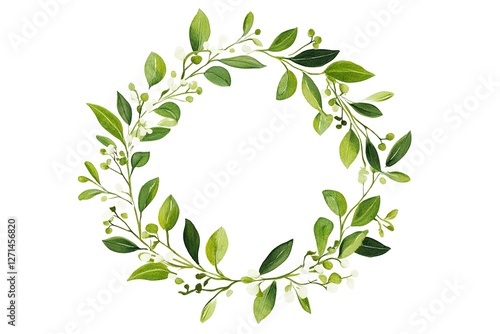 Festive Christmas Mistletoe Wreath: A Flat Vector Illustration of a Classic Holiday Symbol, Perfect for Cards, Invitations, Decorations, and Festive Designs. Ideal for adding a touch of winter cheer  
