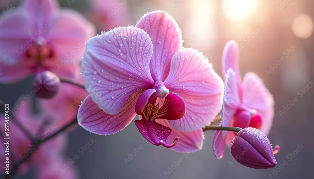 Close-Up of Vibrant Pink Orchids Against a Blurred Background Close-Up of Vibrant Pink Orchids Against a Blurred Background