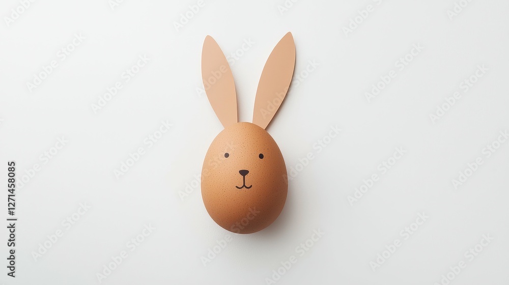 Egg Bunny Head with Ears on White Background Festive Easter Concept Egg Bunny Head with Ears on White Background Festive Easter Concept
