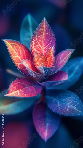 Vibrant tropical plant with striking orange and blue leaves