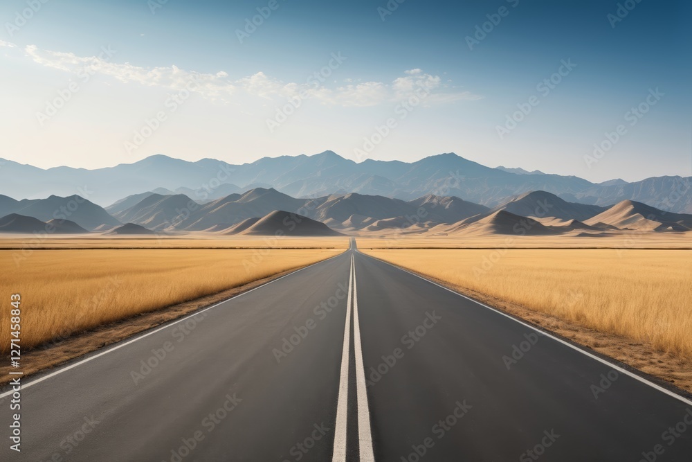Fototapeta premium arafed road in the middle of a desert with mountains in the background