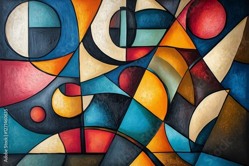 Colorful abstract shapes and lines create dynamic artistic composition in mod...