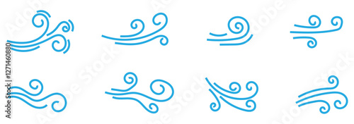 Doodle wind line sketch set. Hand drawn doodle wind motion, air blow, swirl elements. Sketch drawn air blow motion, smoke flow art, abstract line. Isolated on white background . vector illustration888