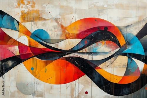 Colorful abstract shapes and lines create dynamic artistic composition in mod...