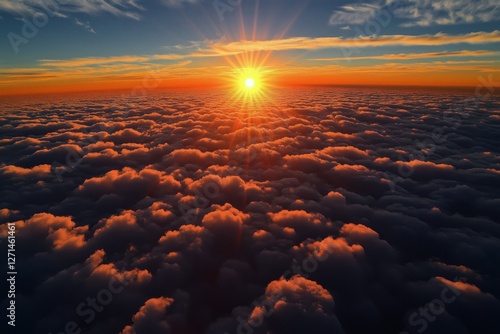 Vibrant sunset over a sea of clouds creates a stunning sky display