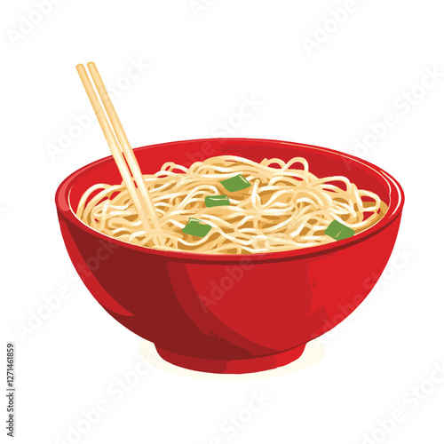 Noodles in a red bowl with chopsticks