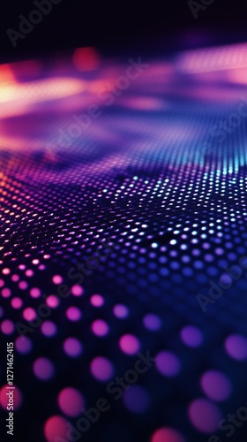 Colorful wave pattern with grid lines illuminated in purple and blue tones