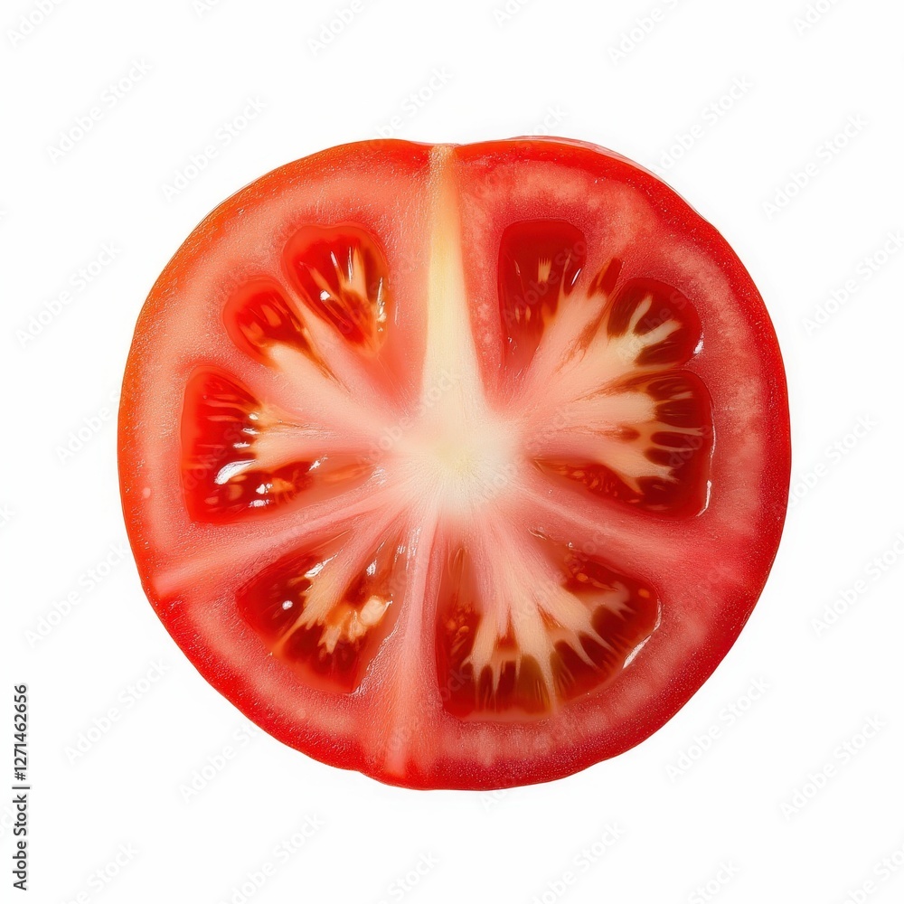 Vivid Slice of Fresh Tomato Juicy Red Fruit Close Up View Food Preparation Ingredient Culinary Delight Vivid Slice of Fresh Tomato Juicy Red Fruit Close Up View Food Preparation Ingredient Culinary Delight