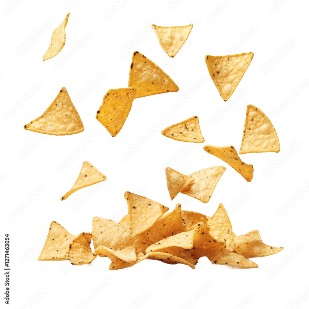 Floating tortilla chips against a transparent background Floating tortilla chips against a transparent background