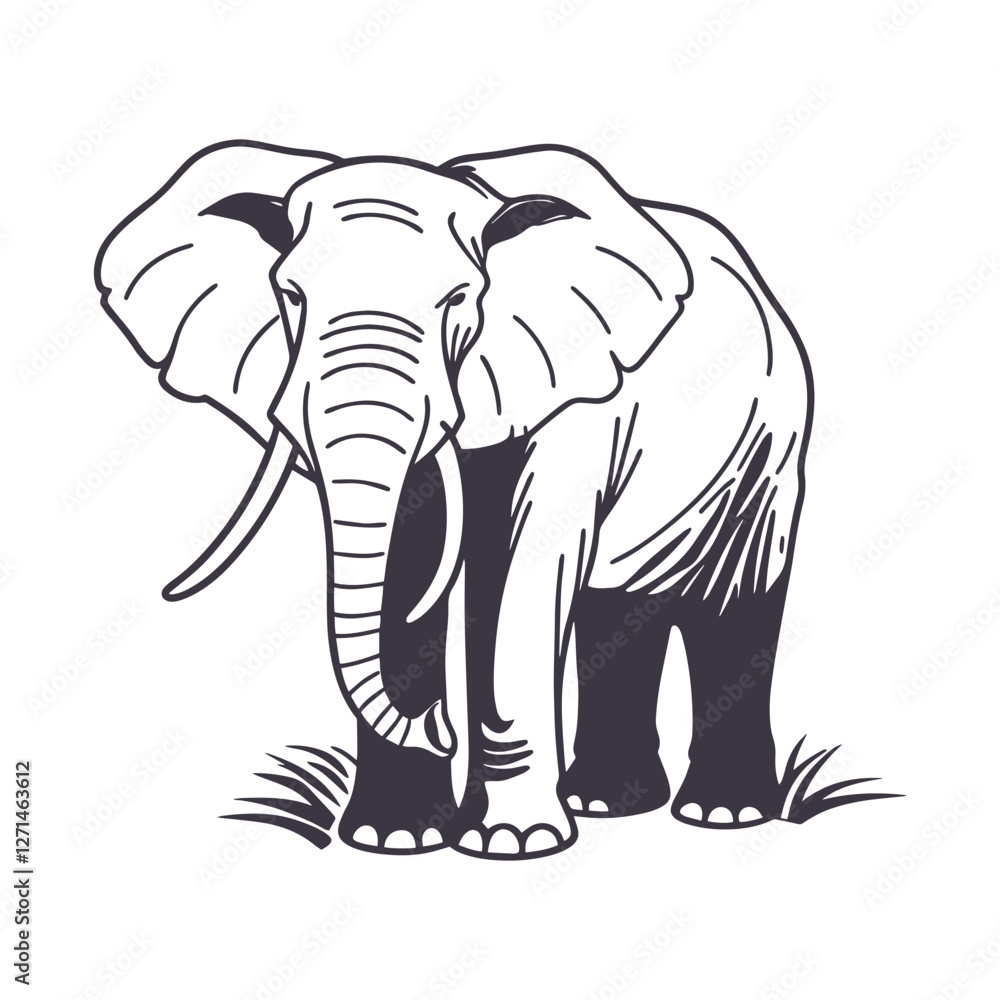 Fototapeta premium Majestic Elephant Line Art Silhouette Vector Illustration