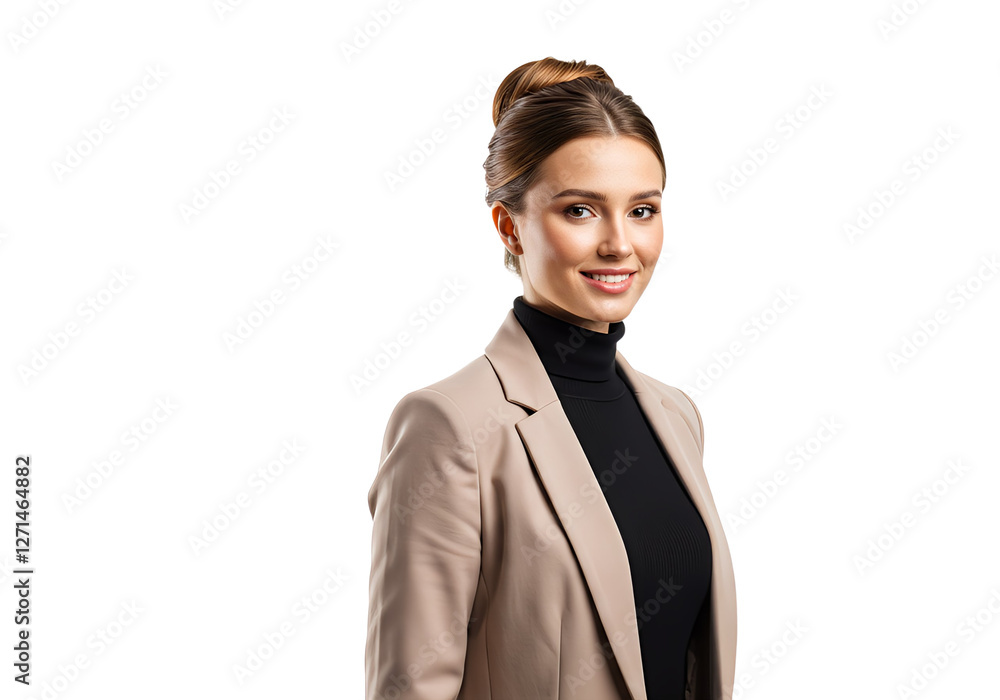 Beautiful young businesswoman looking at camera with smile, isolated Beautiful young businesswoman looking at camera with smile, isolated