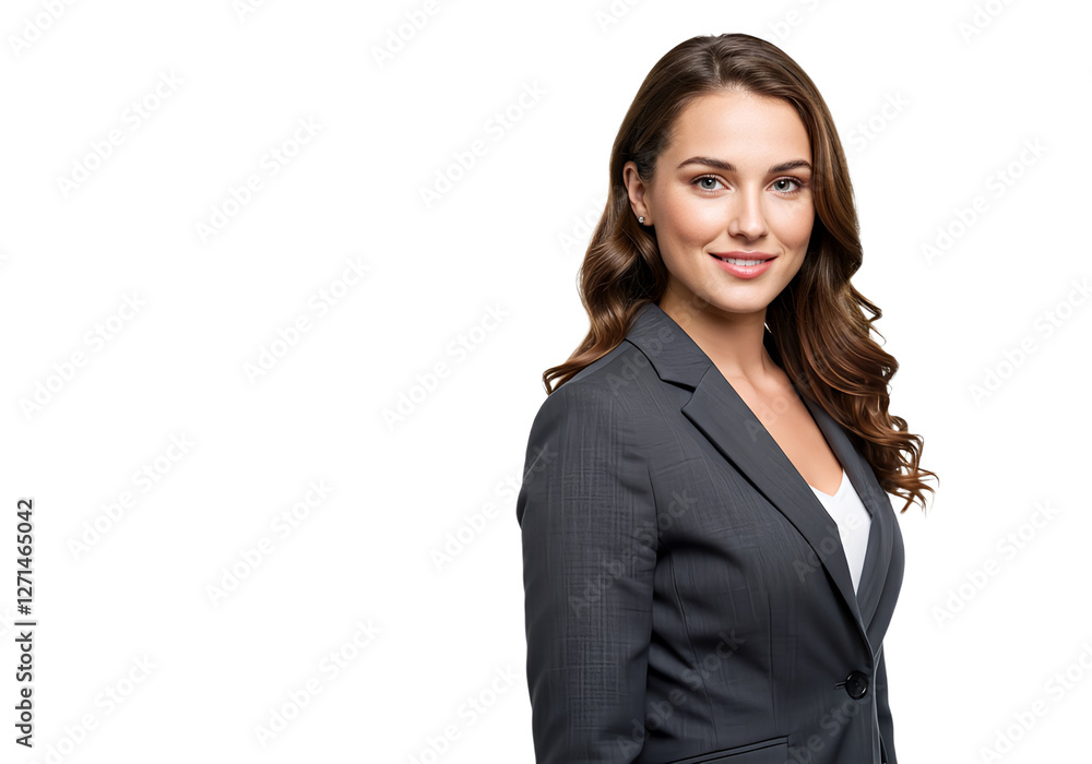 Beautiful young businesswoman looking at camera with smile, isolated Beautiful young businesswoman looking at camera with smile, isolated