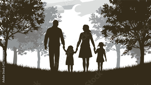 family walking in park