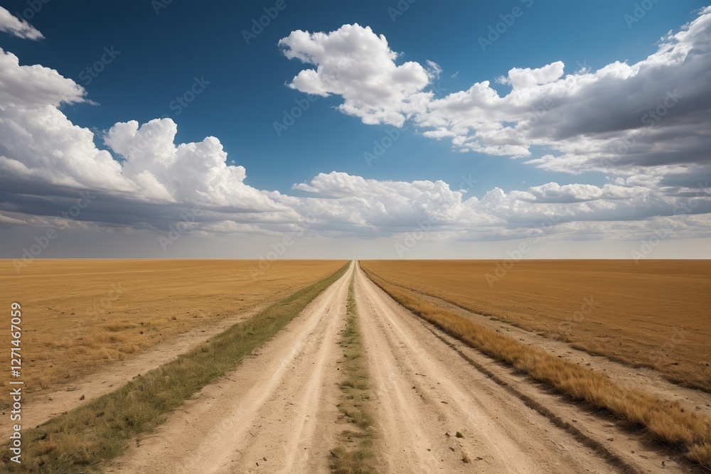Fototapeta premium dirt road in a field with a sky background